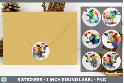 Rainbow Cattle Stickers | Sticker 1in Round Labels PNG Designs