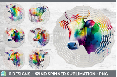 Rainbow Cow Wind Spinner | Sublimation Designs Bundle