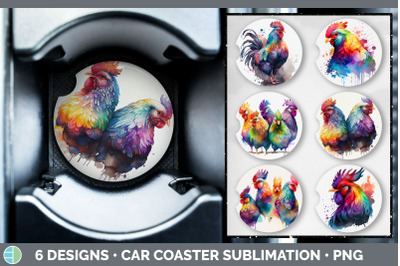 Rainbow Chicken Car Coaster | Sublimation Designs Bundle