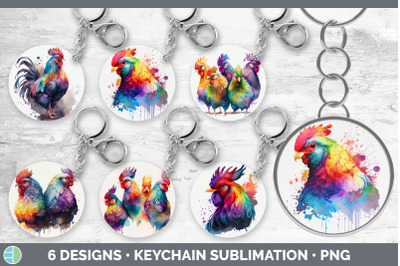 Rainbow Chicken Keychain Bundle | Keyring Sublimation Designs