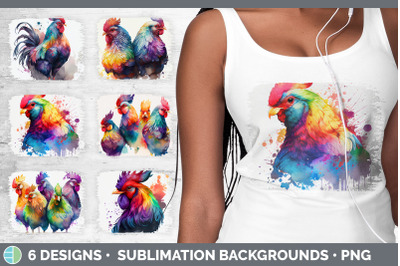 Rainbow Chicken Distressed Sublimation Background Panel