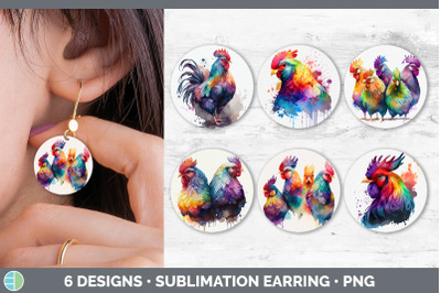 Rainbow Chicken Round Earring | Sublimation Designs Bundle