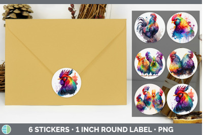 Rainbow Chicken Stickers | Sticker 1in Round Labels PNG Designs