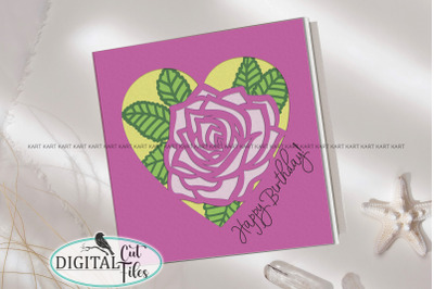 3D Layered Rose Birthday card svg Cricut laser cut file