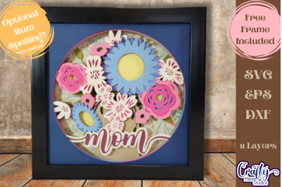 Mother&#039;s Day Svg Shadow Box, 3D Layered Mom Flowers SVG, Mum