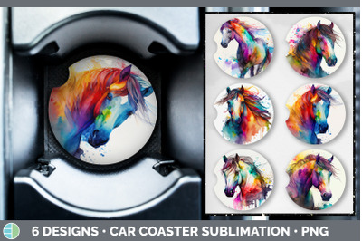 Rainbow Horse Car Coaster | Sublimation Designs Bundle