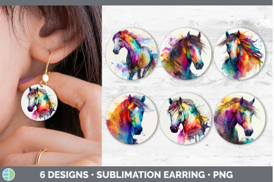 Rainbow Horse Round Earring | Sublimation Designs Bundle