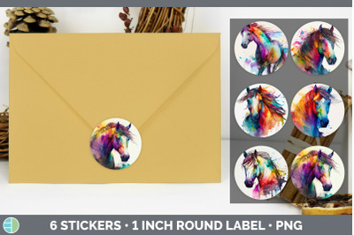 Rainbow Horse Stickers | Sticker 1in Round Labels PNG Designs