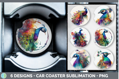 Rainbow Peacocks Car Coaster | Sublimation Designs Bundle