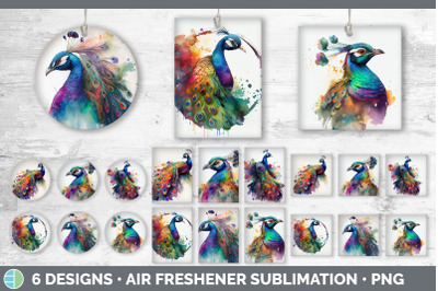 Rainbow Peacocks Air Freshener | Sublimation Designs Bundle