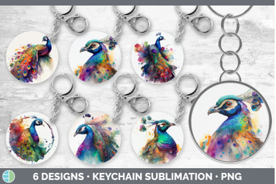 Rainbow Peacocks Keychain Bundle | Keyring Sublimation Designs