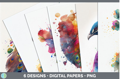 Rainbow Peacocks Backgrounds | Digital Scrapbook Papers