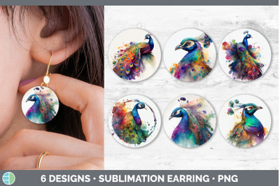 Rainbow Peacocks Round Earring | Sublimation Designs Bundle