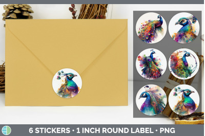 Rainbow Peacock Stickers | Sticker 1in Round Labels PNG Designs