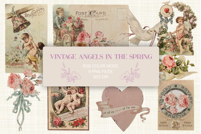 Vintage Angels in the Spring Clip Art