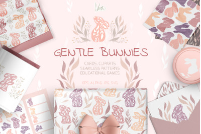 Gentle Bunnies Set Patterns Cards And Clipats