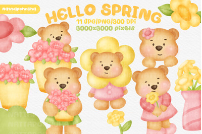 Bear with flower in the  spring .
