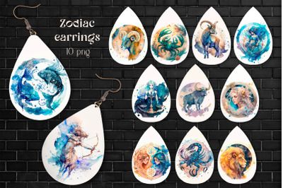 Zodiac Teardrop Earring Sublimation PNG 12 Astrology designs