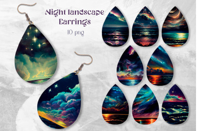 Stars sky landscape Earring sublimation PNG Bundle Teardrop