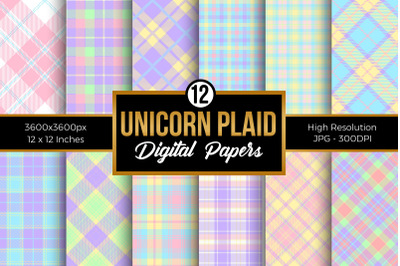 Unicorn Plaid Digital Papers