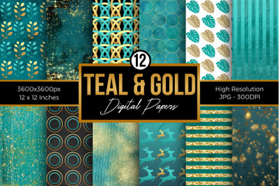 Teal and Gold Digital Papers