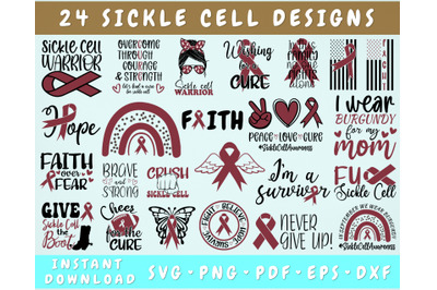 Sickle Cell Awareness SVG Bundle, 24 Designs, Sickle Cell PNG