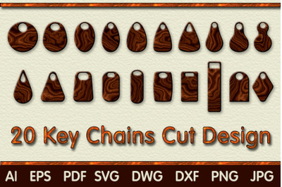 SVG Keychains Cutting Templates - AI, EPS, SVG, DWG, DXF, PDF, PNG, JP
