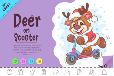 Cartoon Deer on Scooter. Clipart