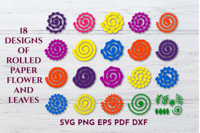 Rolled paper flowers. 18 designs and leaves. Cut files. SVG