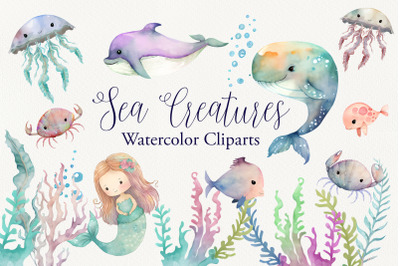 Sea Creatures Watercolor Cliparts