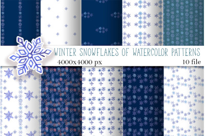 Set of Watercolor Snowflake Patterns
