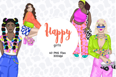 Groovy Girl Clipart | Fashion Woman Illustration Set