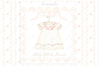 Watercolor White Dress with flowers Baby Shower clipart