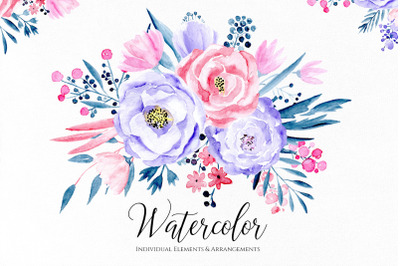 Watercolor Violet &amp; Pink Flowers