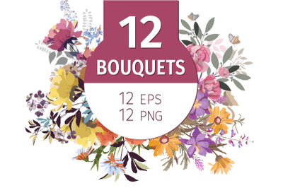 12 bouquets of flowers