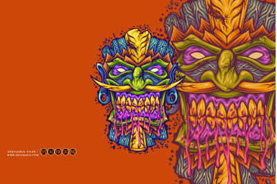 Angry hawaiian tiki bar mask monster Illustrations