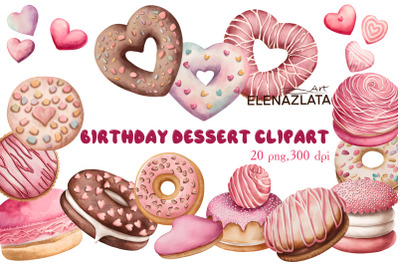Birthday dessert clipart, cupcakes and donuts png