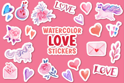 Watercolor Love Stickers 30 items