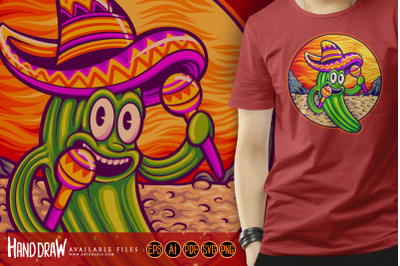 Cactus cinco de mayo mexican cartoon illustrations