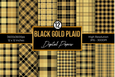 Black and Gold Plaid Digital Papers