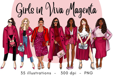 Girls in Viva Magenta clipart PNG