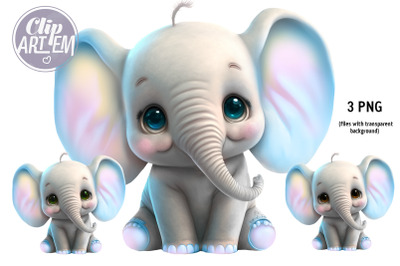 Gender Neutral Baby Elephant 3 PNGs, pink blue unisex images