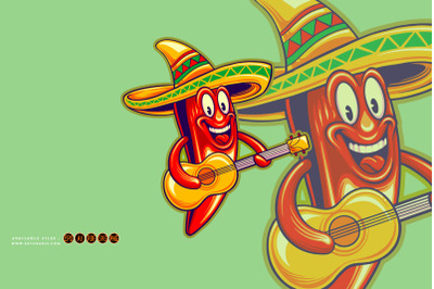 Chilli pepper cinco de mayo mexican guitar illustrations