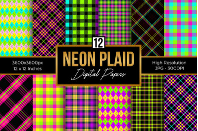 Bright Neon Plaid Digital Papers