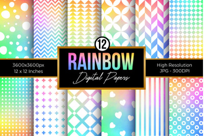 Rainbow Digital Paper, Watercolor Rainbow Pattern