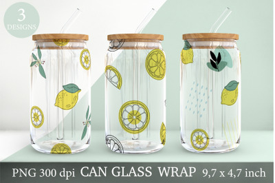 16 oz Lemon Can Glass Wrap Design, Bundle Libbey Sublimation PNG