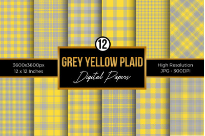 Grey and Yellow Plaid Digital Papers