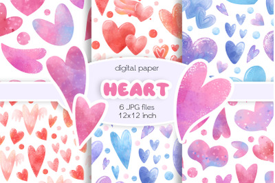 Watercolor Hearts Digital Paper