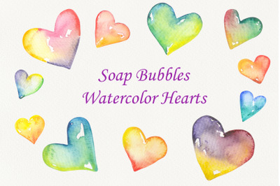 Soap Bubbles Watercolor Hearts
