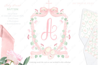 Watercolor Crest Baby Baptism Pink